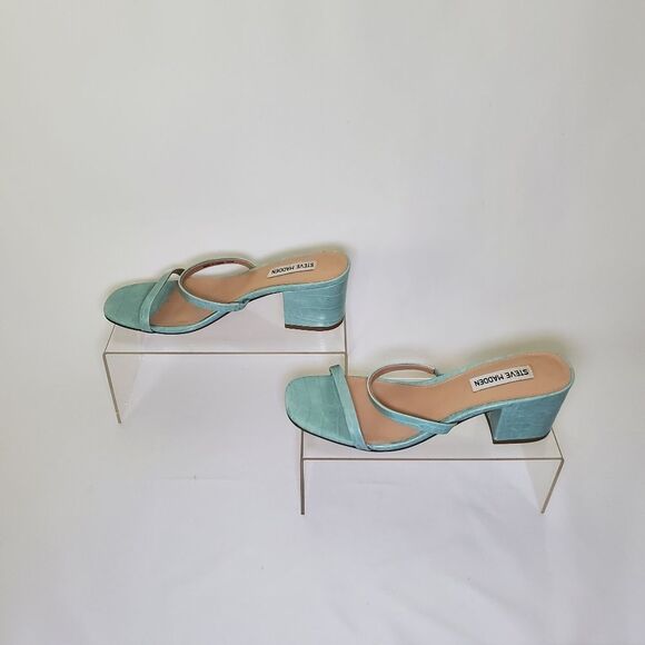 NEW Steve Madden Women's Sandals Size 9.5M Green Block Heel Slip-On Strappy - Picture 8 of 14